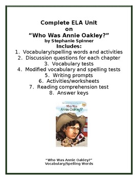 Preview of "Who Was Annie Oakley?" by Stephanie Spinner Unit