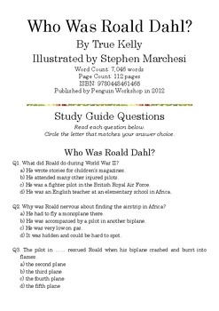 Preview of “Who Was Roald Dahl?” By True Kelly; Multiple-Choice Study Guide