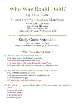 Preview of “Who Was Roald Dahl?” By True Kelly; Multiple-Choice Study Guide w/Answer Key