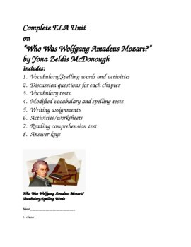 Preview of "Who Was Wolfgang Amadeus Mozart?" by Yona Zeldis McDonough Unit