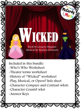 Preview of "Wicked" the Musical worksheet bundle