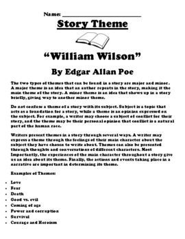Preview of “William Wilson” By Edgar Allan Poe Theme Worksheet