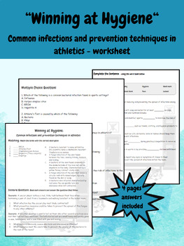 Preview of "Winning at Hygiene" common infections and prevention in athletics - Worksheet