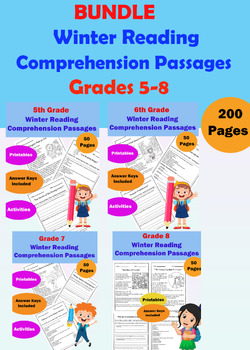 Preview of "Winter" Bundle-40 Reading Comprehension Stories for Grades 5-8 (Questions,MCQs)