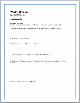 Preview of "Winter Dreams" by F. Scott Fitzgerald - 22 study guide questions