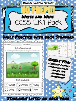 Preview of *Write and Wipe* NO PREP KG Grammar and Writing - CCSS L.K.1 Pack