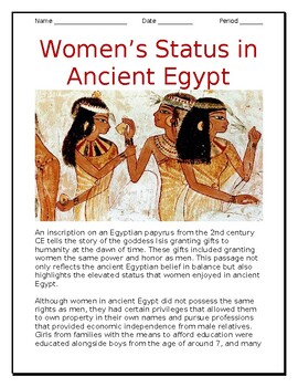 Preview of "Women in Ancient Egypt " Article in English and Spanish for ELLs / ESOLs