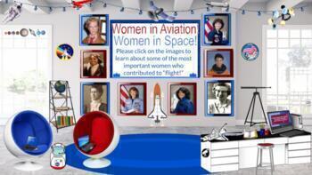 Preview of  Women in Flight! Women's History Month Bitmoji Classroom template w/activities