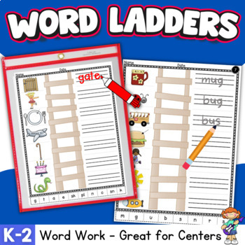 Preview of Word Ladders with Pictures for Primary Students - Paper/Pencil or Dry Erase Pens