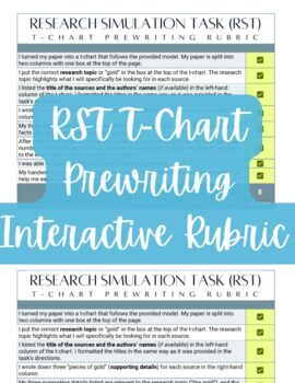 Preview of (Writing) Research Simulation Task (RST) T-Chart Prewriting Interactive Rubric