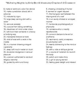 Wuthering Heights: by Emily Brontë Vocabulary Chapters 5 8 Crossword