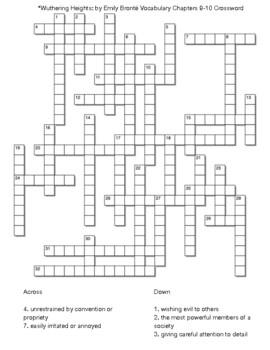 Wuthering Heights: by Emily Brontë Vocabulary Chapters 9 10 Crossword