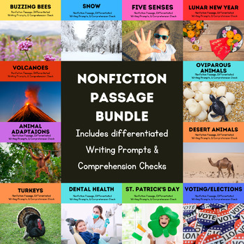 Preview of *YEAR LONG GROWING BUNDLE* Nonfiction Passage Writing Prompt Comprehension Check