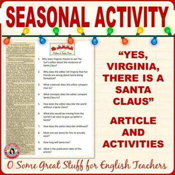 Preview of "Yes Virginia, there is a Santa Claus" Christmas Reading Activities with Article