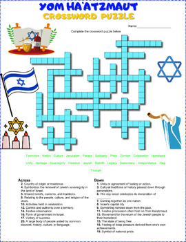 Preview of ✡️ Yom Ha'atzmaut ✡️Crossword Puzzle Activity Worksheet Game Color⭐B/W ⭐No Prep⭐
