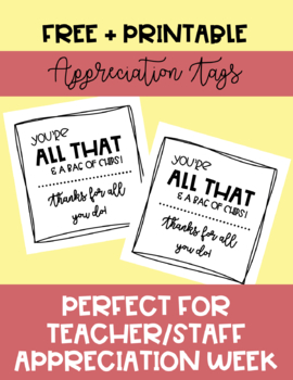 Preview of "You're all that and a bag of Chips" Chips Staff/Teacher Appreciation Gift Tags