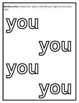 Preview of “You” sight word practice, activities, sentence, coloring worksheets, & cutting