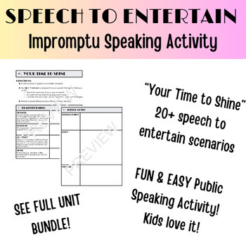 Preview of "Your Time to Shine" Speech to Entertain Impromptu Speaking Activity