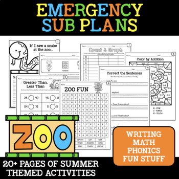 Preview of {ZOO THEME} No-Prep Packet/Early Finisher Worksheets/Emergency Sub Plans