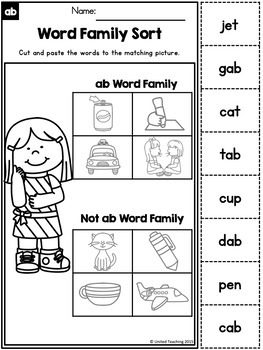 CVC Word Family 'AB' Word Work by United Teaching | TpT