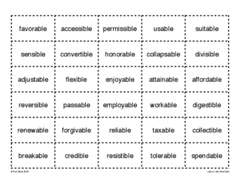 -able vs -ible Word Sort Differentiated + Seat Work | TpT