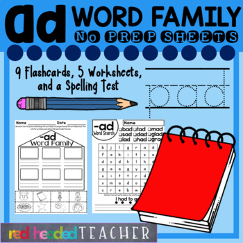 -ad Word Family Worksheets by Red Headed Teacher | TpT
