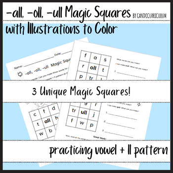 Preview of -all, -oll, -ull Magic Squares with Illustrations to Color