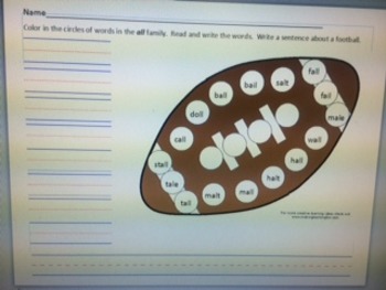 Preview of -all word familly worksheet