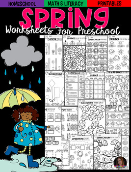 Preview of Spring Math and Literacy Worksheets for Preschool