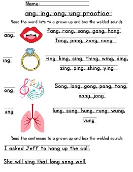 Preview of (/ang/, /ing/, /ong/, /ung/) Welded or glued sounds practice