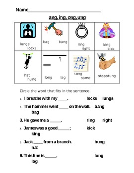 -ang, -ing, -ong, -ung worksheet--two levels by kcjanae | TpT