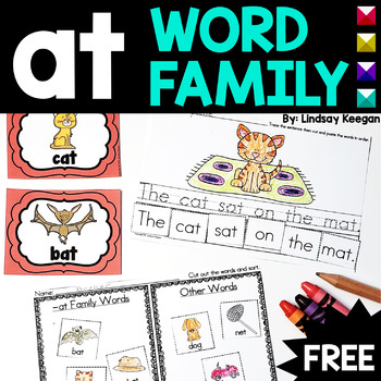Preview of at Word Family Worksheets CVC Freebie!