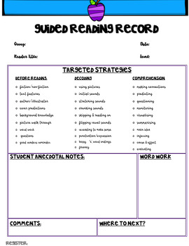 Preview of Guided Reading Record