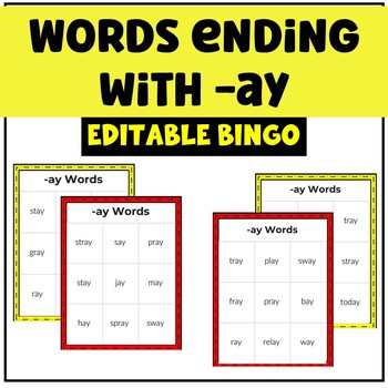 Preview of Vocabulary BINGO K-Gr 2 | Words ending with -ay Review | Editable in PPT