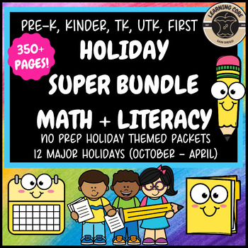 Preview of Holiday Bundle Holiday Packets Math Literacy PreK Kindergarten First TK UTK