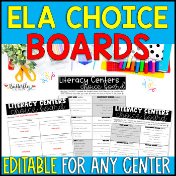 Preview of Literacy Center Choice Boards Editable ELA Literacy Centers Menu