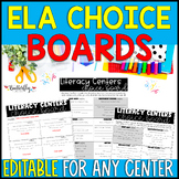 Literacy Center Choice Boards Editable ELA Literacy Centers Menu