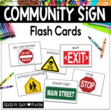Community Signs Flashcards or Matching Task with Words