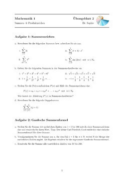 Preview of Übungsblatt #02 Mathematik 1: Summen- und Produktzeichen
