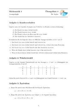 Preview of Übungsblatt #04 Mathematik 1: Aussagenlogik
