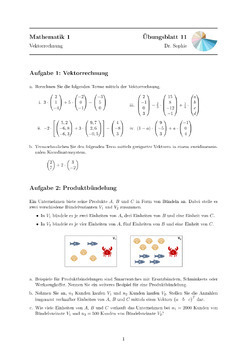 Preview of Übungsblatt #11 Mathematik 1: Vektorrechnung