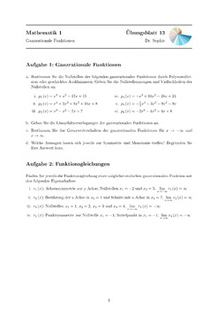 Preview of Übungsblatt #13 Mathematik 1: Ganzrationale Funktionen