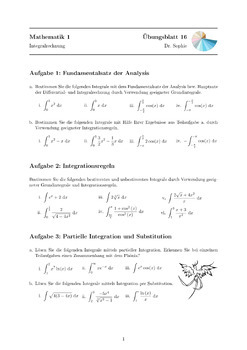 Preview of Übungsblatt #16 Mathematik 1: Integralrechnung