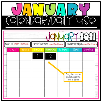 Preview of January/New Year Interactive Calendar for Daily Work