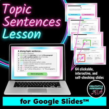 Preview of #catch24 Writing Strong vs Weak Topic Sentences Interactive Google Slides Lesson