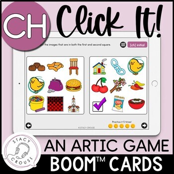 Preview of CH Articulation Game Speech Therapy Teletherapy Activity BOOM™ CARDS Click It