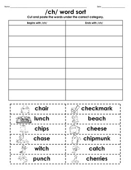 /ch/ Digraph Cut & Paste Word Sort FREEBIE by MyAceStraw | TpT