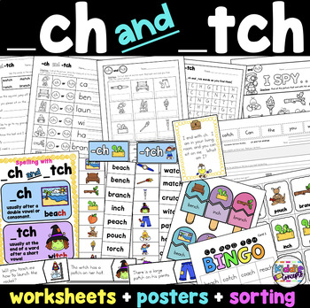 Preview of -ch and -tch Word Ending Digraph Trigraph Worksheets