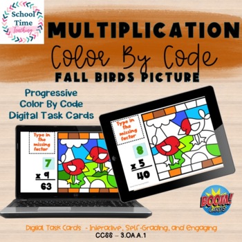 Preview of Multiplication  Progressive Color by Code Fall Birds