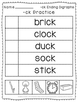 -ck Final Digraph Anchor Chart & Practice Click File, Print by Oh So